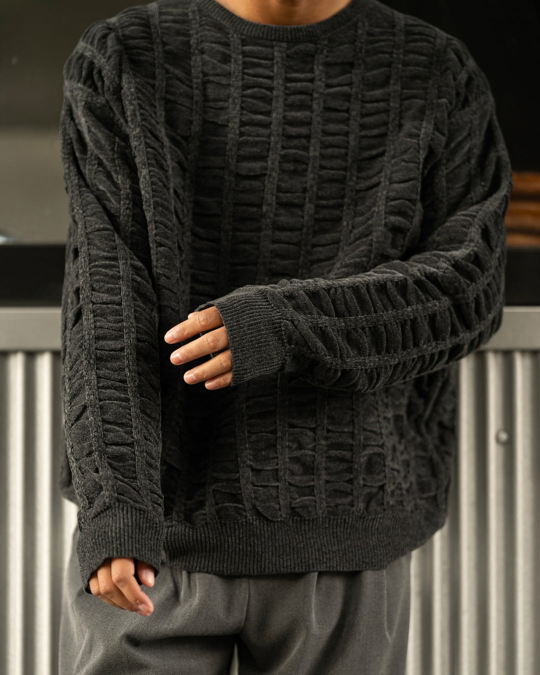 Floating Jacquard Mole Knit Crew Neck Pullover［2535amy-5］クルーネック
